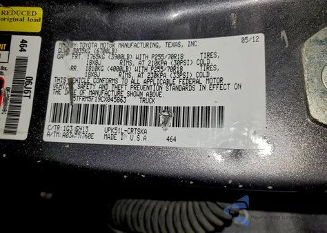 2012 Toyota Tundra Double Cab Sr z USA, uszkodzony, nr VIN 5TFRM5F19CX045863